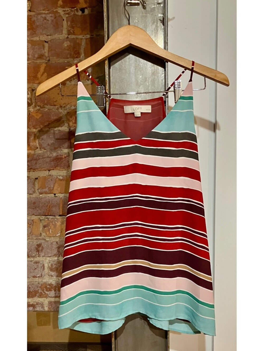 LOFT Petites Womens Striped V Neck Cami SP Multi Stripe Silky Slip Tank Top